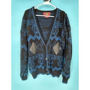 Vintage 90s Chartwell Sweater Mens Size XL Blue Aztec Cardigan Button Front Knit